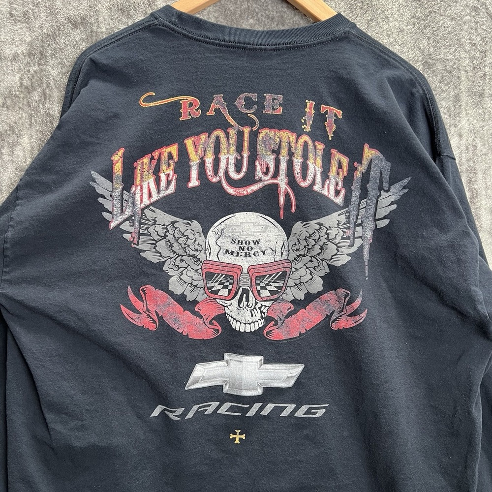 Vintage Y2K Chevrolet Race It Like You Stole It Long Sleeve Shirt 2XL Skull - Picture 4 of 7